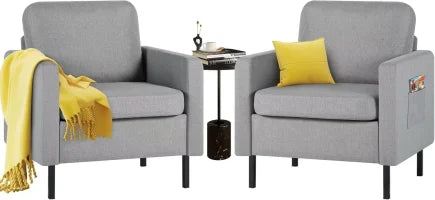 AODAILIHB Linen Fabric Armchair set of 2，Living Room Single Sofa Chair, Lounge Upholstered Reading Accent Chairs for Office、Bedroom、Dorm，Light Grey