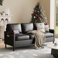 LAZZO 72" Faux Leather Couch, 3-Seater Sofa with USB Charging Ports and Side Pockets for Living Room, Bedroom and Office, Black