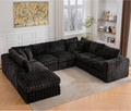 TYBOATLE 135’’ Boneless Slow-Rebound Memory Foam Couch, Cloud Sectional Couches for Living Room w/Upgraded Fabric, Deep Seat Comfy Fluffy U Shaped Modular Sectional Sofa w/Chaise (Black, 8U)