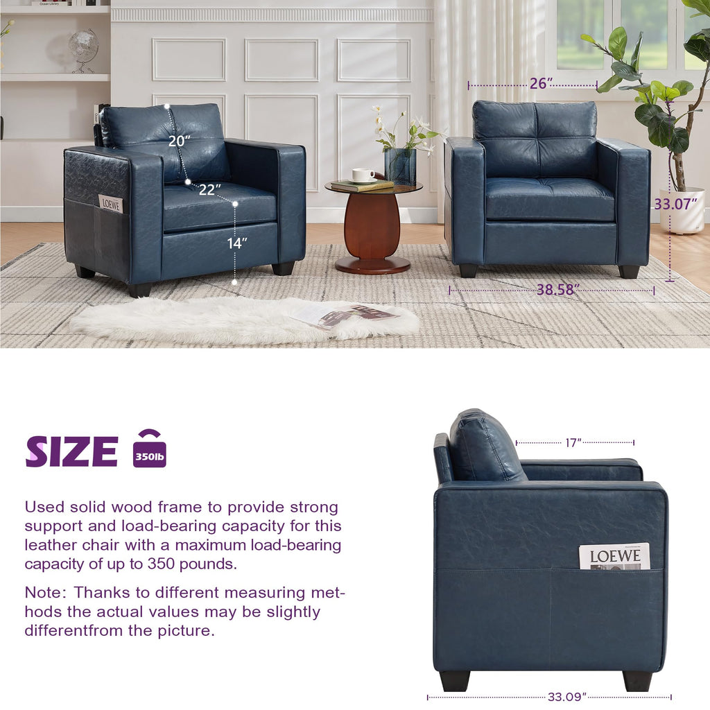 TYBOATLE Blue Leather Sofa Sectional Couches for Living Room, Comfy L Shaped Sofas with USB & Ottoman, Home Office, 3 Piece Living Room Furniture Set with Chaise for RV Apartment Bedroom
