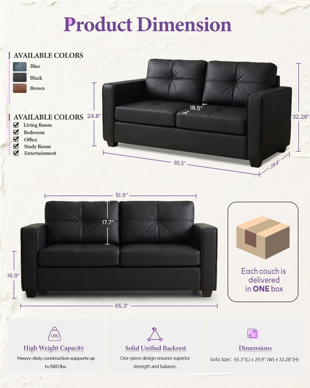 TYBOATLE Black Faux Leather Sectional Couch, 3-Piece Sofa Set for Living Room | TYBOATLE Leather Sectional Sofa, Modular Convertible Couch, Comfy 3-Piece Furniture for Home Office Apartment Bedroom, Black