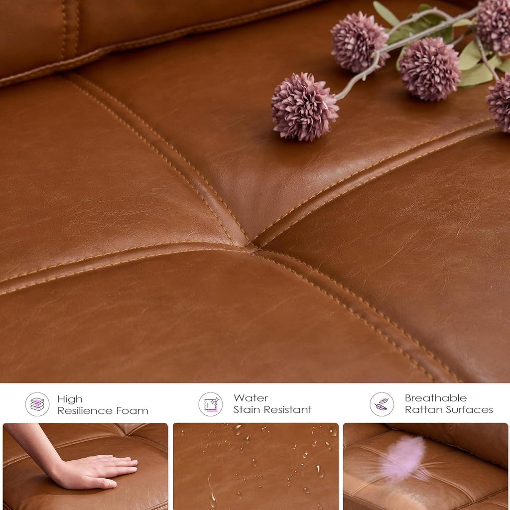 TYBOATLE 88" W Brown Faux Leather Sofa Couch L Shaped Sectional Couches for Living Room, Comfy Modular Convertible Sofas w/USB, Home Office Sofa Set with Chaise for Bedroom Small Space