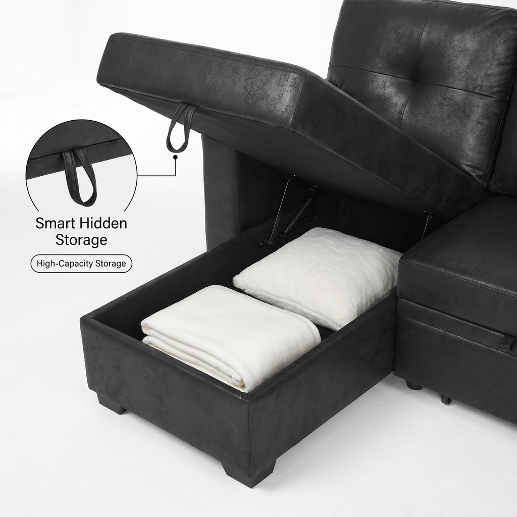 TYBOATLE Convertible Sofa Bed Couch with Reversible Storage Chaise