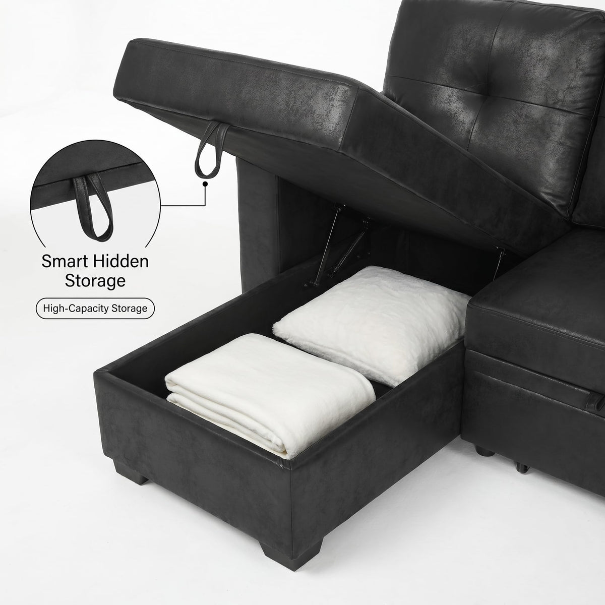 TYBOATLE Convertible Sofa Bed Couch with Reversible Storage Chaise