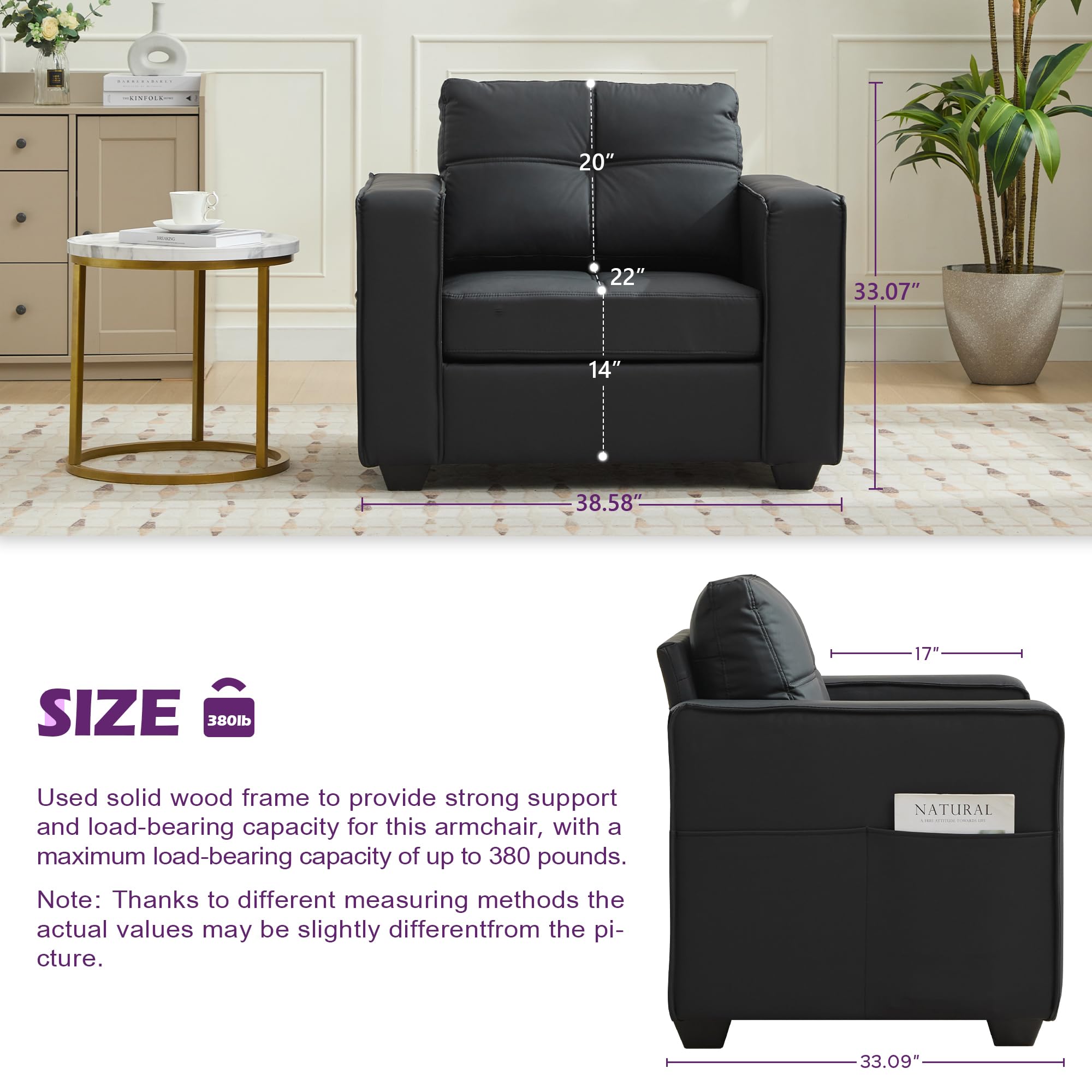 TYBOATLE Black Sofa Couch Sectional Couches for Living Room, Comfy Comfy Faux Leather Modular Convertible Sofas with Ottoman & USB, Home Sofa Set with Chaise for Apartment Small Space (4)