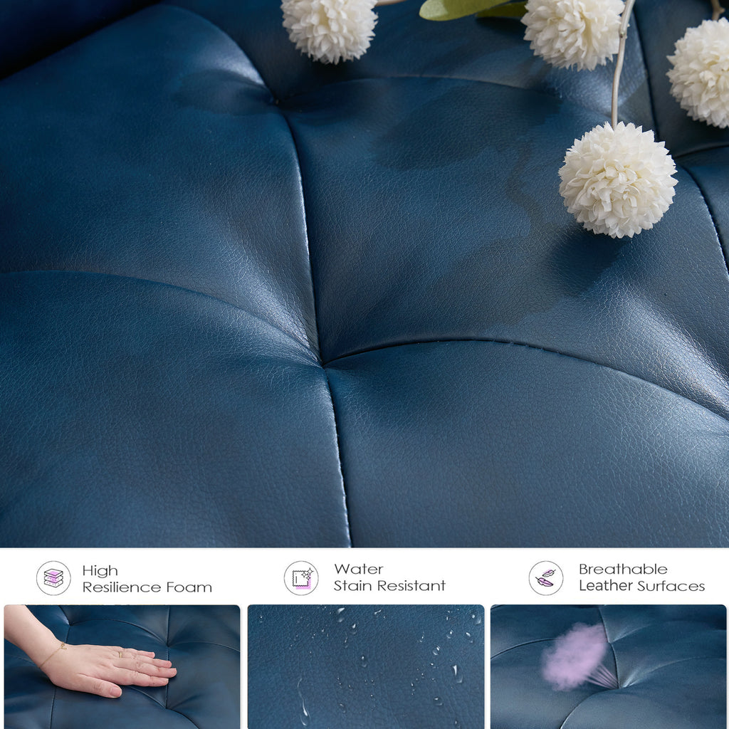 TYBOATLE 62" W Leather Loveseat w/ 2 USB and 2 Cupholders, Mid-Century Modern Tufted Small Love Seat Mini Couches for Office, Living Room, Bedroom, Dorm, Blue