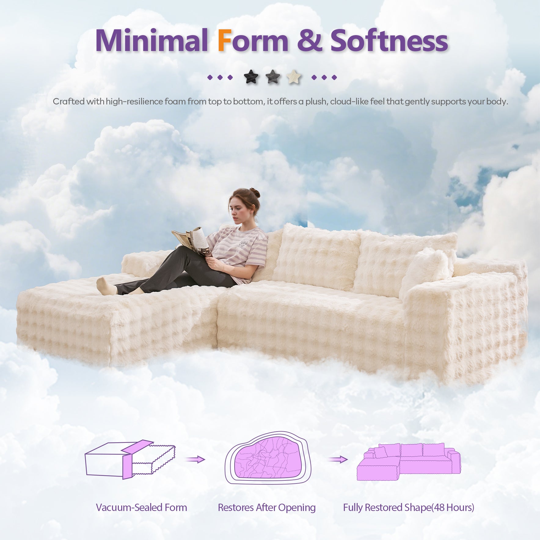 TYBOATLE 110’’ Boneless Slow-Rebound Memory Foam Couch, Cloud Sectional Couches for Living Room w/Upgraded Fabric, Deep Seat Comfy Fluffy L Shaped Modular Sectional Sofa (Beige, Left Facing Chaise)