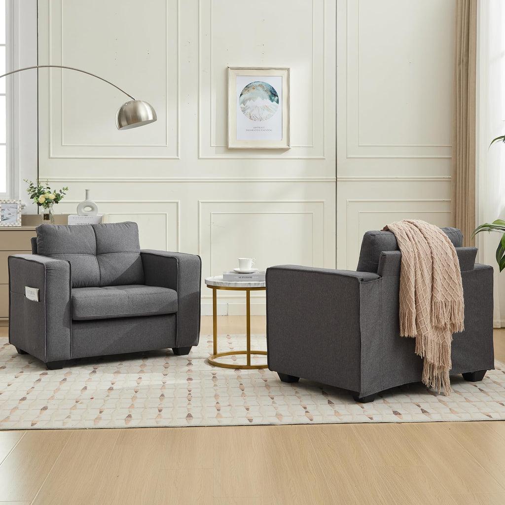 TYBOATLE Accent Chairs Set of 2, Modern Tufted Upholstered Living Room Chair, Comfy Arm Chair, Linen Fabric Reading Club Chairs for Living Room, Office