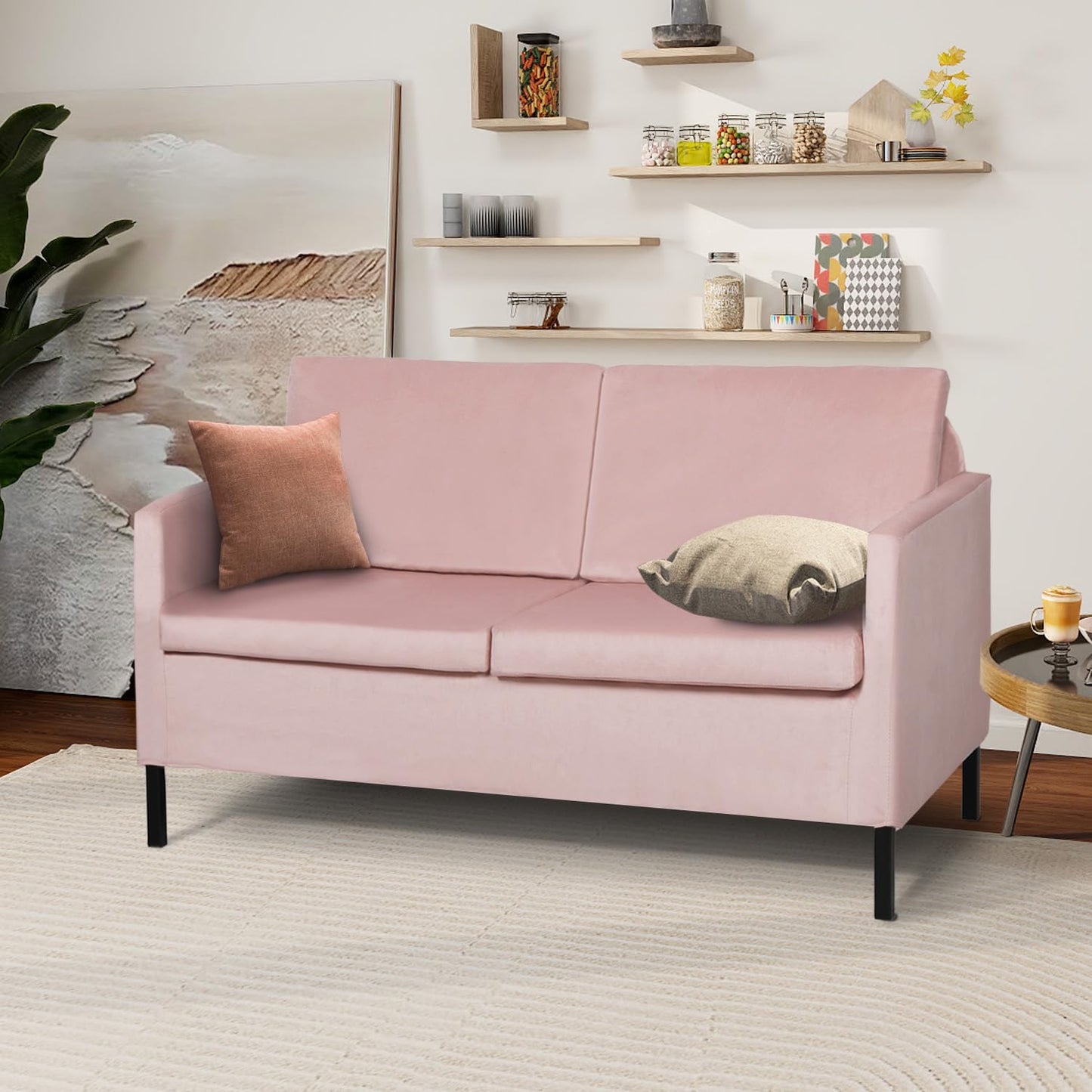 TYBOATLE Sofa Couch, Fabric Modern Small Loveseat for Living Room, 51" W Little Upholstered 2-Seater Mini Love Seats w/Iron Legs for Compact Small Space, Apartment, Bedroom, Dorm, Office (Pink)