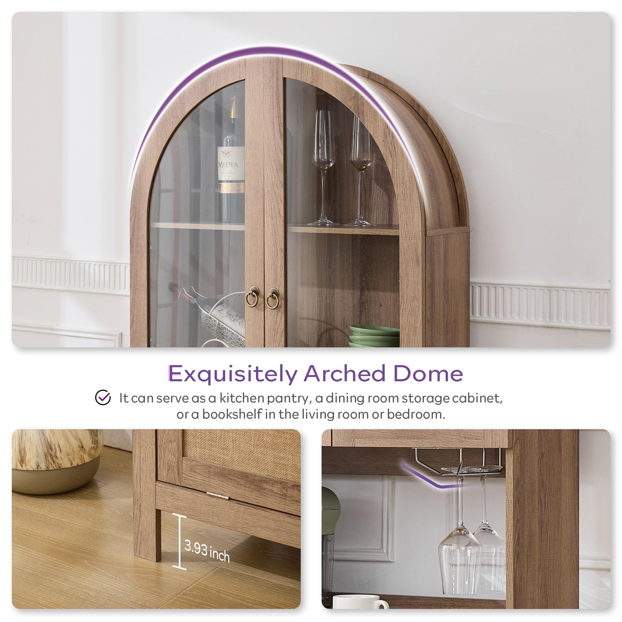 75'' Tall Arched Pantry Cabinet, China Cabinet for Kitchen and Dining Room | TYBOATLE, Accessible Storage Area, Innovative Drawer, Anti-Tipping Device, Versatile Cupboard, Kitchen Pantry, Dining Room