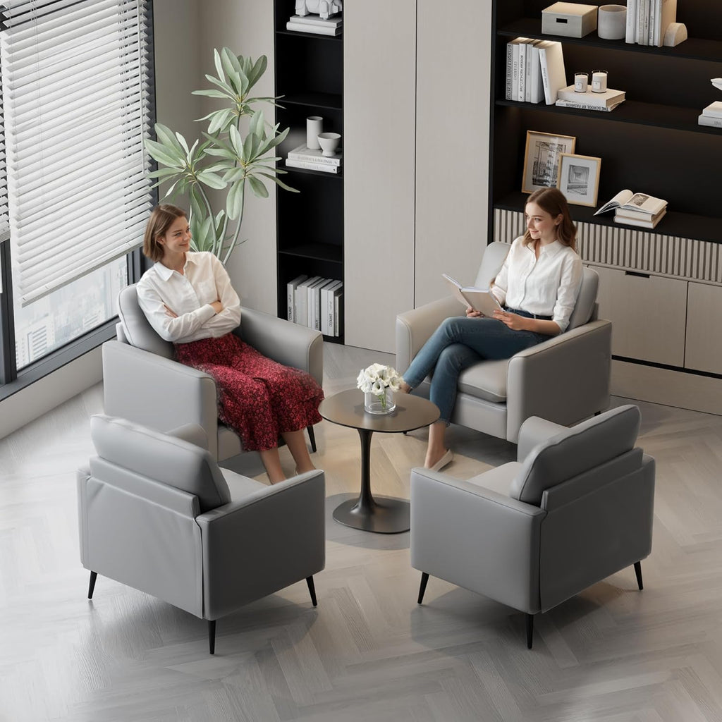 TYBOATLE Accent Chairs Set of 2, Faux Leather Chairs, Mid Century Modern Comfy Living Room Chairs, Cozy Office Reading Chair, Reception Armchairs for Office, Bedroom, Waiting Room (Grey) (2)