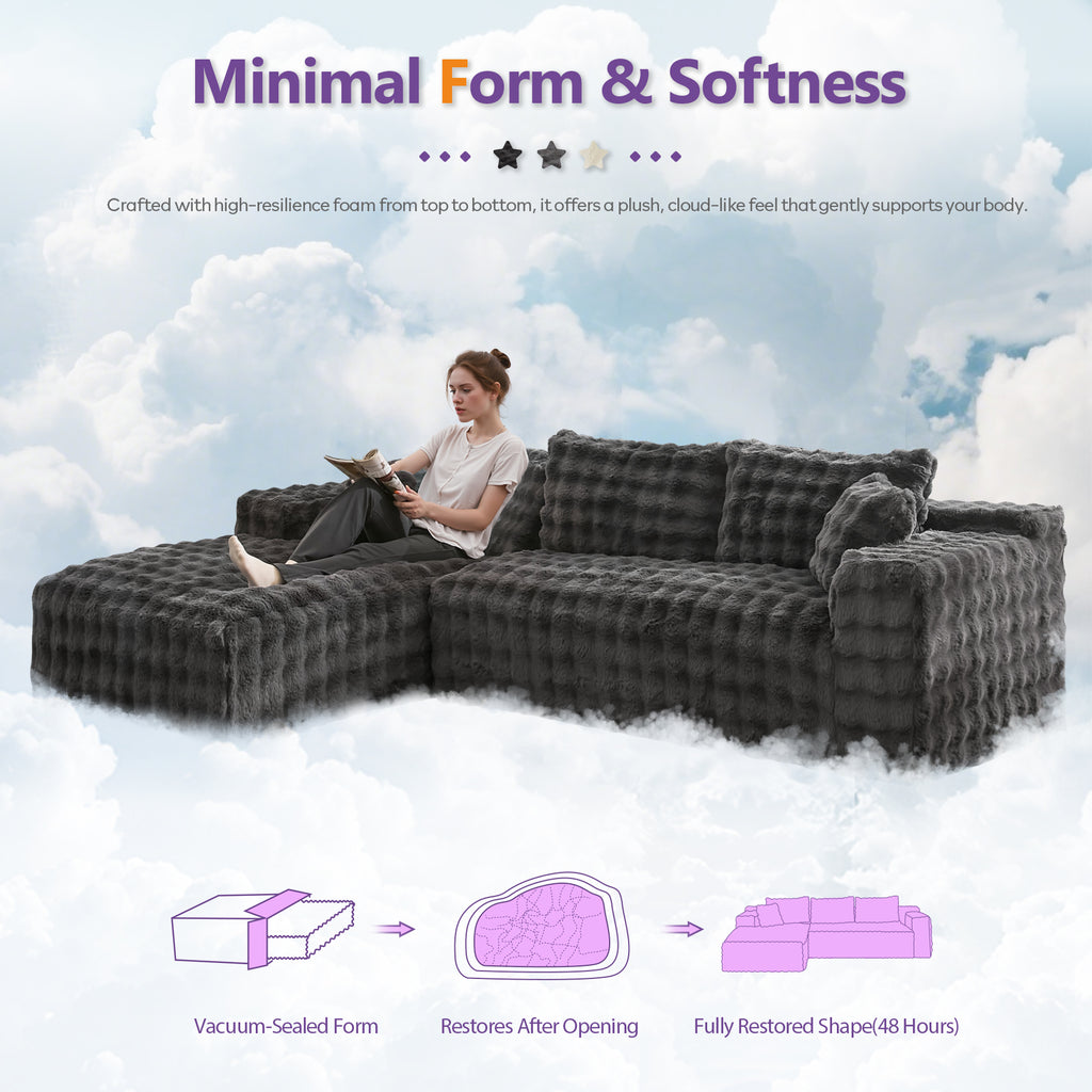 TYBOATLE 110’’ Boneless Slow-Rebound Memory Foam Couch, Cloud Sectional Couches for Living Room w/Upgraded Fabric, Deep Seat Comfy Fluffy L Shaped Modular Sectional Sofa (Grey, Left Facing Chaise)