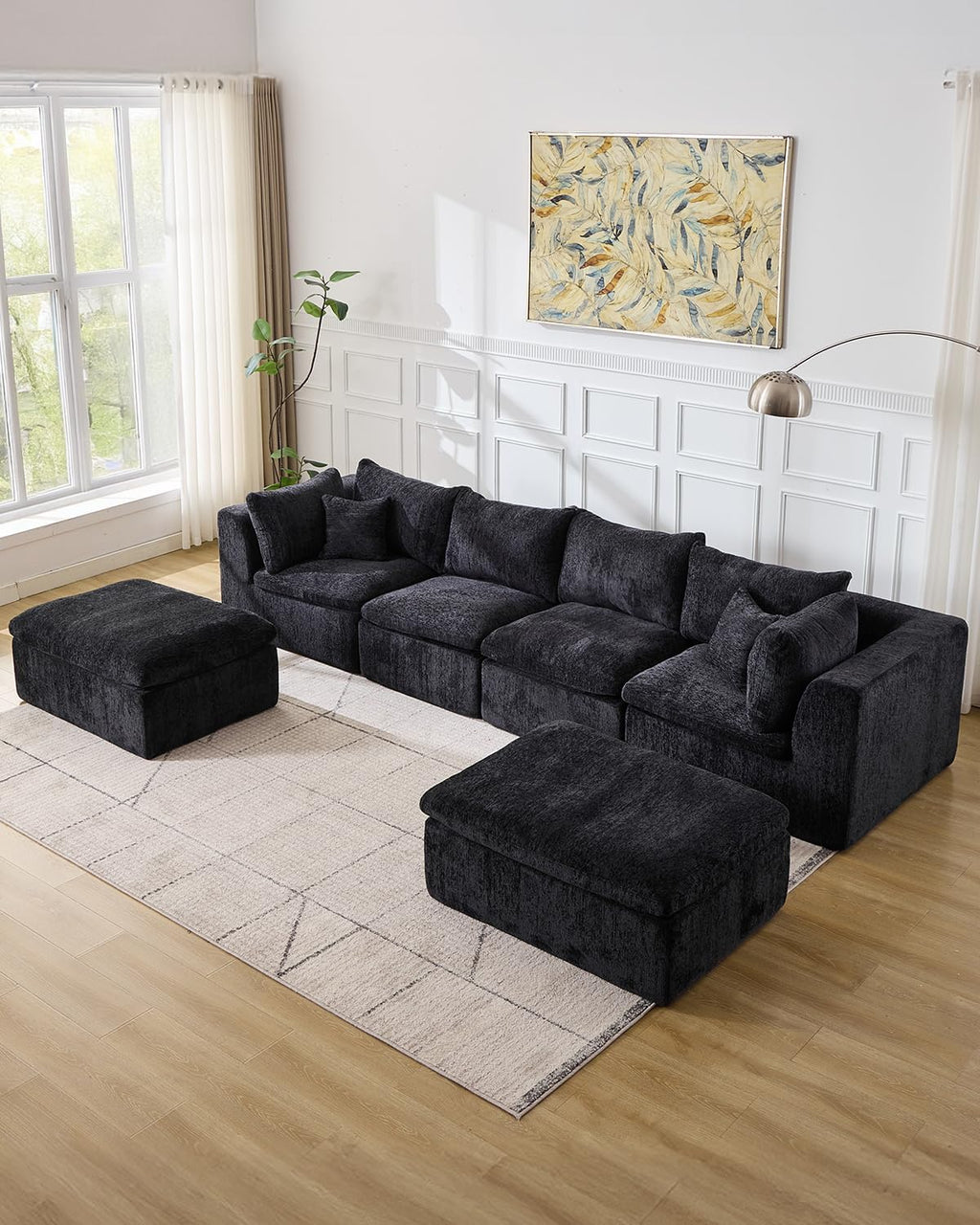 TYBOATLE Single Middle Seat Boneless Couch for Living Room, Comfy Boneless Modular Couch w/Memory Foam, Black