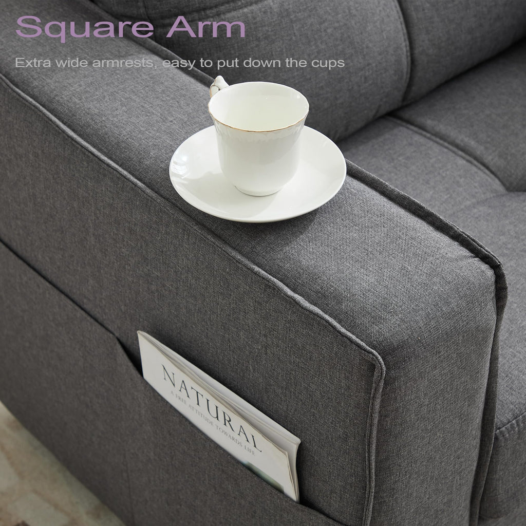 TYBOATLE Oversized Accent Chair w/Side Pockets, Modern Tufted Upholstered Living Room Chair, Comfy Arm Chair, Linen Fabric Reading Waiting Room Chairs for Bedroom, Apartment, Office