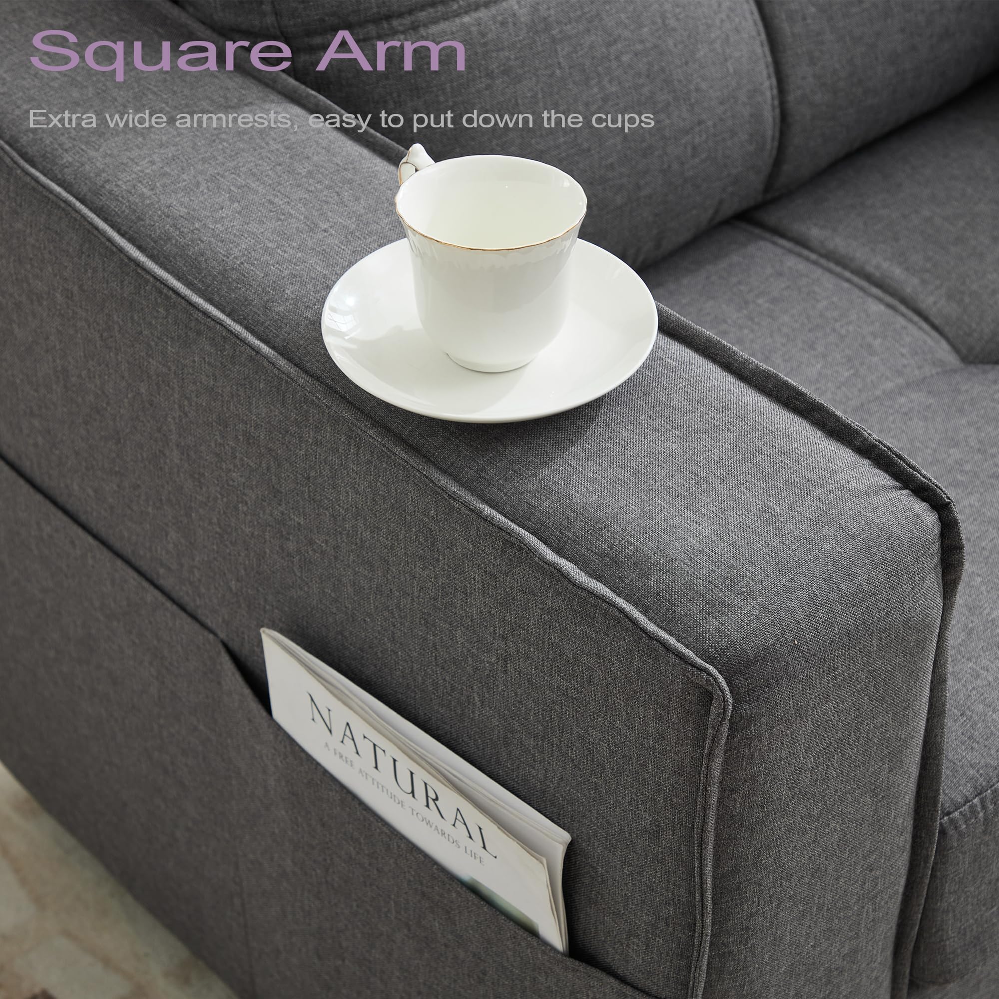 TYBOATLE Oversized Accent Chair w/Side Pockets, Modern Tufted Upholstered Living Room Chair, Comfy Arm Chair, Linen Fabric Reading Waiting Room Chairs for Bedroom, Apartment, Office