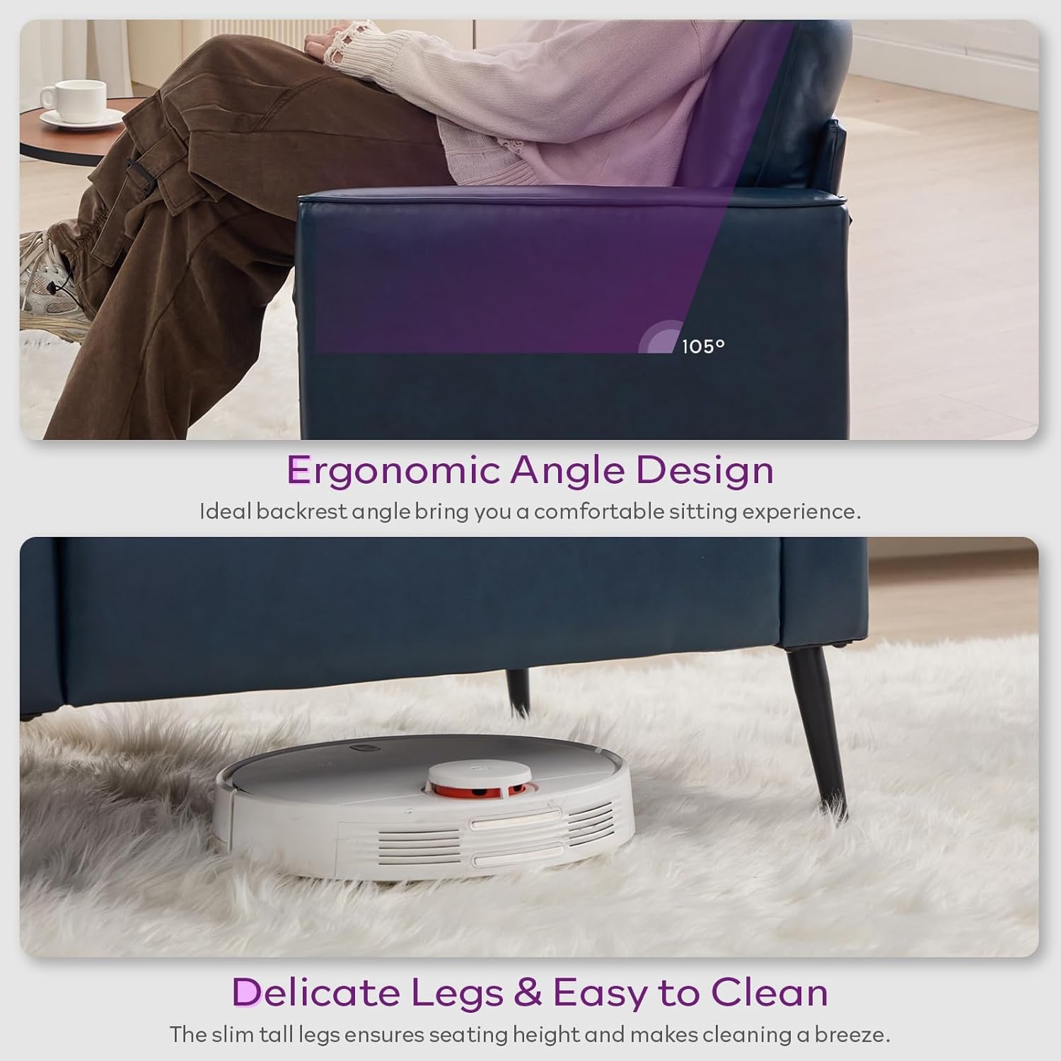 TYBOATLE Accent Chairs Set of 2, Faux Leather Chairs, Mid Century Modern Comfy Living Room Chairs, Cozy Office Reading Chair, Reception Armchairs for Living Room, Waiting Room, Bedroom (Blue)