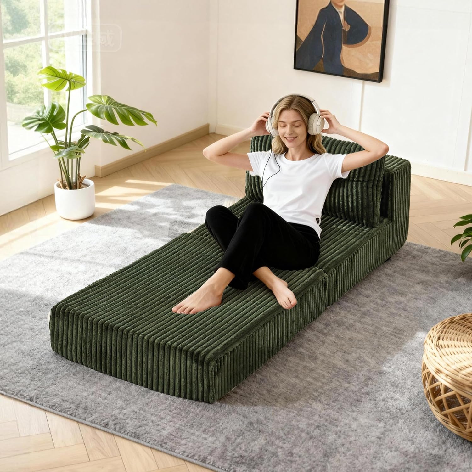 TYBOATLE Folding Sofa Bed, Convertible Sleeper Chair with Back Support and Pillow, Fold Out Floor Chair Bed, Comfy Foldable Mattress Futon Couch for Living Room, Bedroom (Forest Green, Single Seat)