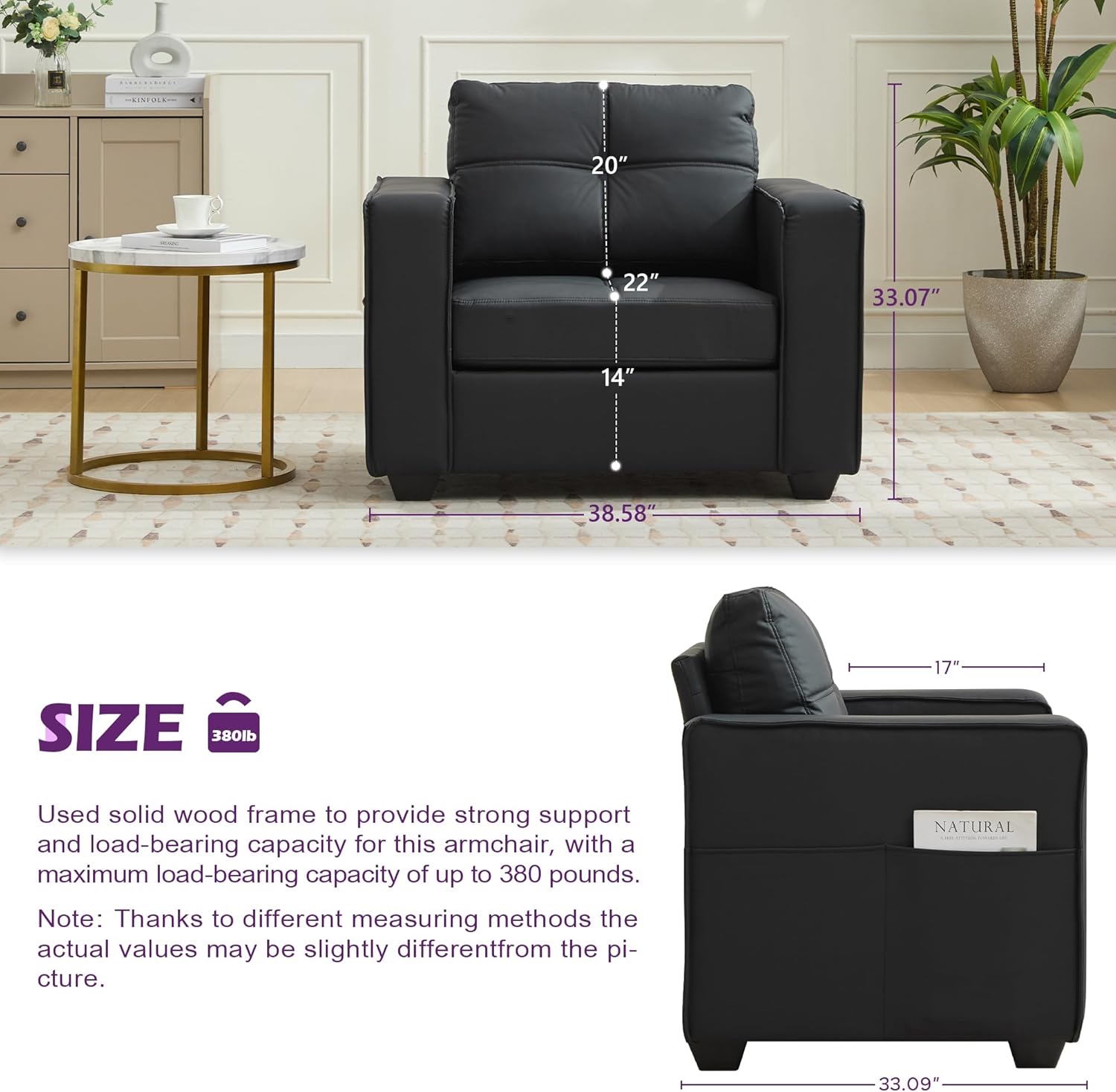 TYBOATLE Black Sofa Couch Sectional Couches for Living Room, Comfy Comfy Faux Leather Modular Convertible Sofas with Ottoman & USB, Home Sofa Set with Chaise for Apartment Small Space (3)