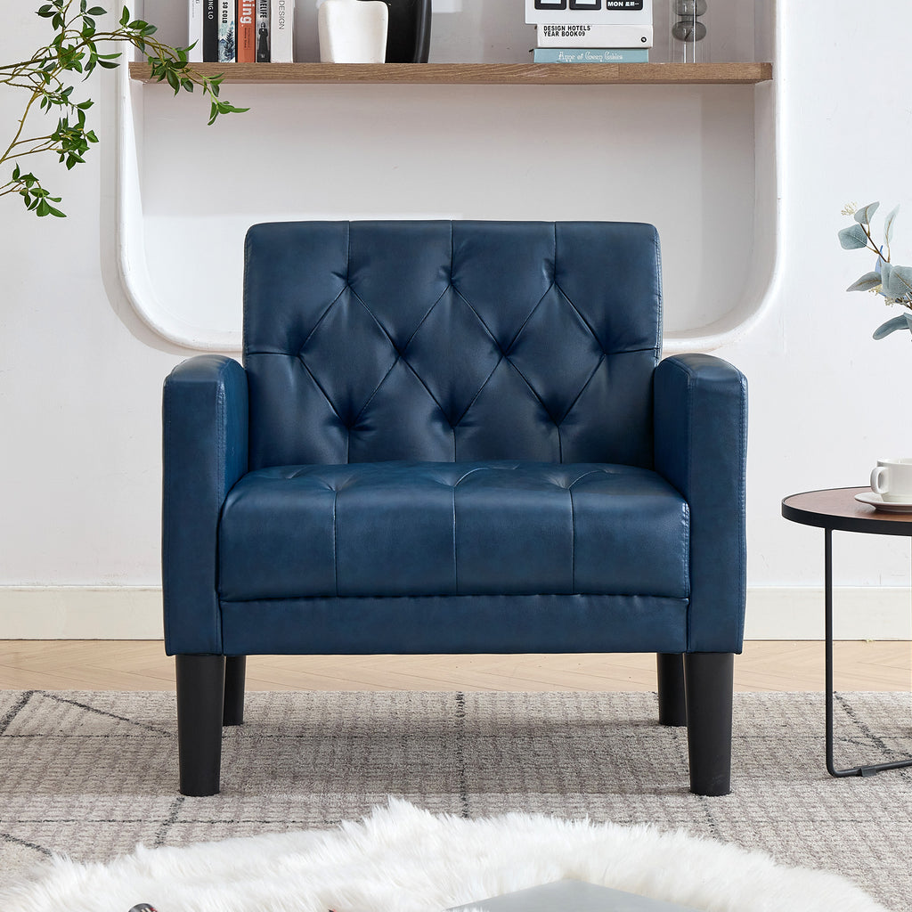 TYBOATLE Leather Accent Chair, Tufted Armchair for Living Room, Blue