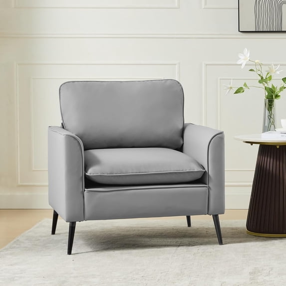 LAZZO Faux Leather Accent Chair, Comfy Armchair for Reading Living Room Bedroom and Office, Gray