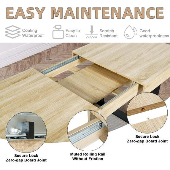 LAZZO Farmhouse Rustic Extendable Dining Table, 63"-79" Rectangular Wooden Kitchen Table for 4-8, Light Oak