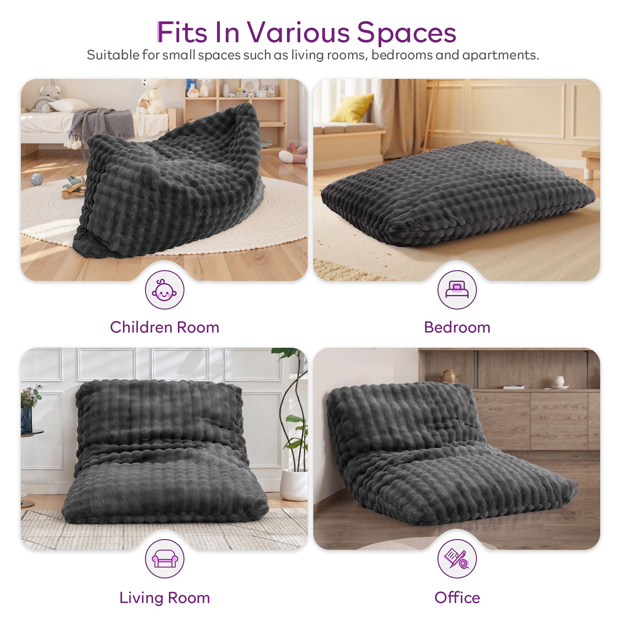 TYBOATLE 3 in 1 Giant Bean Bag Chair for Adults, Plush Fluffy Bean Bag Couch w/High-Density Memory Foam Filling, Convertible Floor Sofa to Mattress for Dorm, Apartment, Bedroom (Grey)