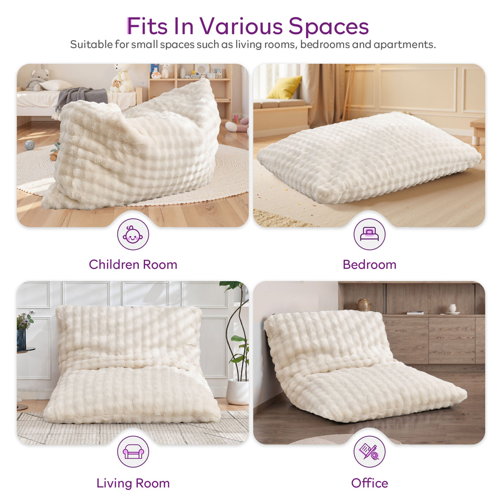 TYBOATLE 3 in 1 Giant Bean Bag Chair for Adults, Plush Fluffy Bean Bag Couch w/High-Density Memory Foam Filling, Convertible Floor Sofa to Mattress for Dorm, Apartment, Bedroom (Beige)