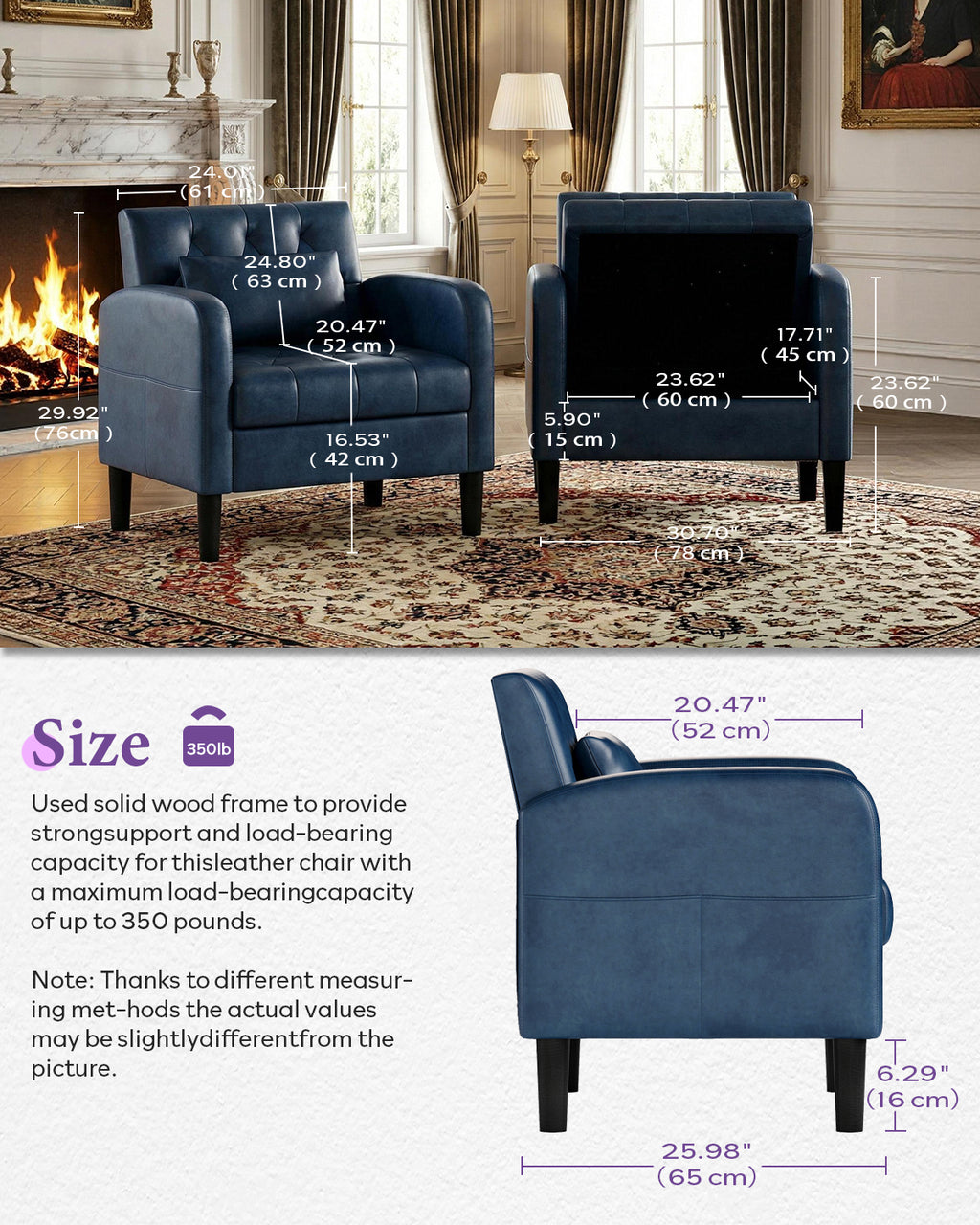 TYBOATLE Leather Chairs w/Storage, Comfy Modern Living Room Chairs, Accent Chair for Reading, Armchair for Bedroom, Waiting Room, Office (1, Blue)