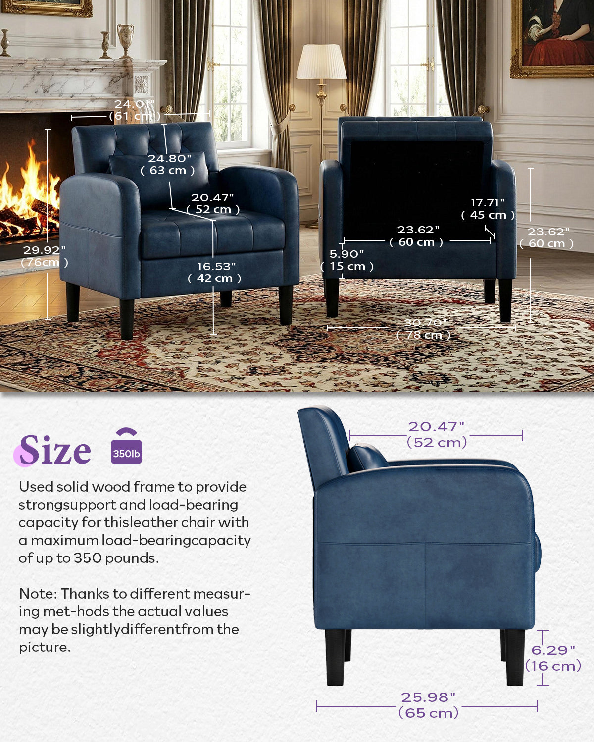 TYBOATLE Leather Chairs w/Storage, Comfy Modern Living Room Chairs, Accent Chair for Reading, Armchair for Bedroom, Waiting Room, Office (1, Blue)