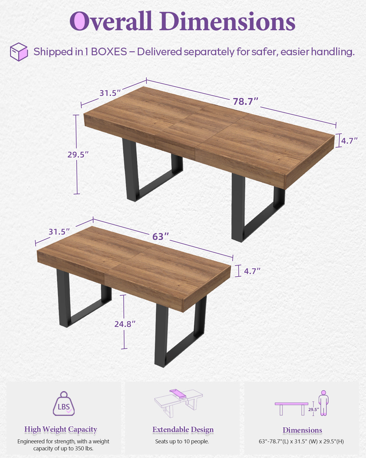 TYBOATLE 63'' - 79'' Extendable Dining Table Set for 4, Farmhouse Wooden Dining Room Table Set, 5 Piece Dinner Table Set with Upholstered Rattan Dining Chairs (Brown & White, 63''-79''- 4 Chairs)