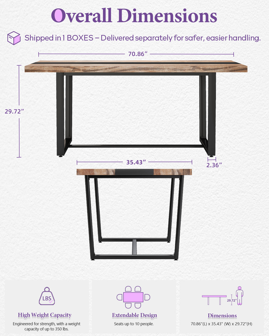 TYBOATLE Farmhouse Dining Table Set for 4, 5 Piece Kitchen Table Set, Wooden Dining Table with 4 Boho Rattan Chairs, MDF Wood Top, Durable Frame, Easy-Clean Surface (Brown-4 Chairs, Metal Leg)