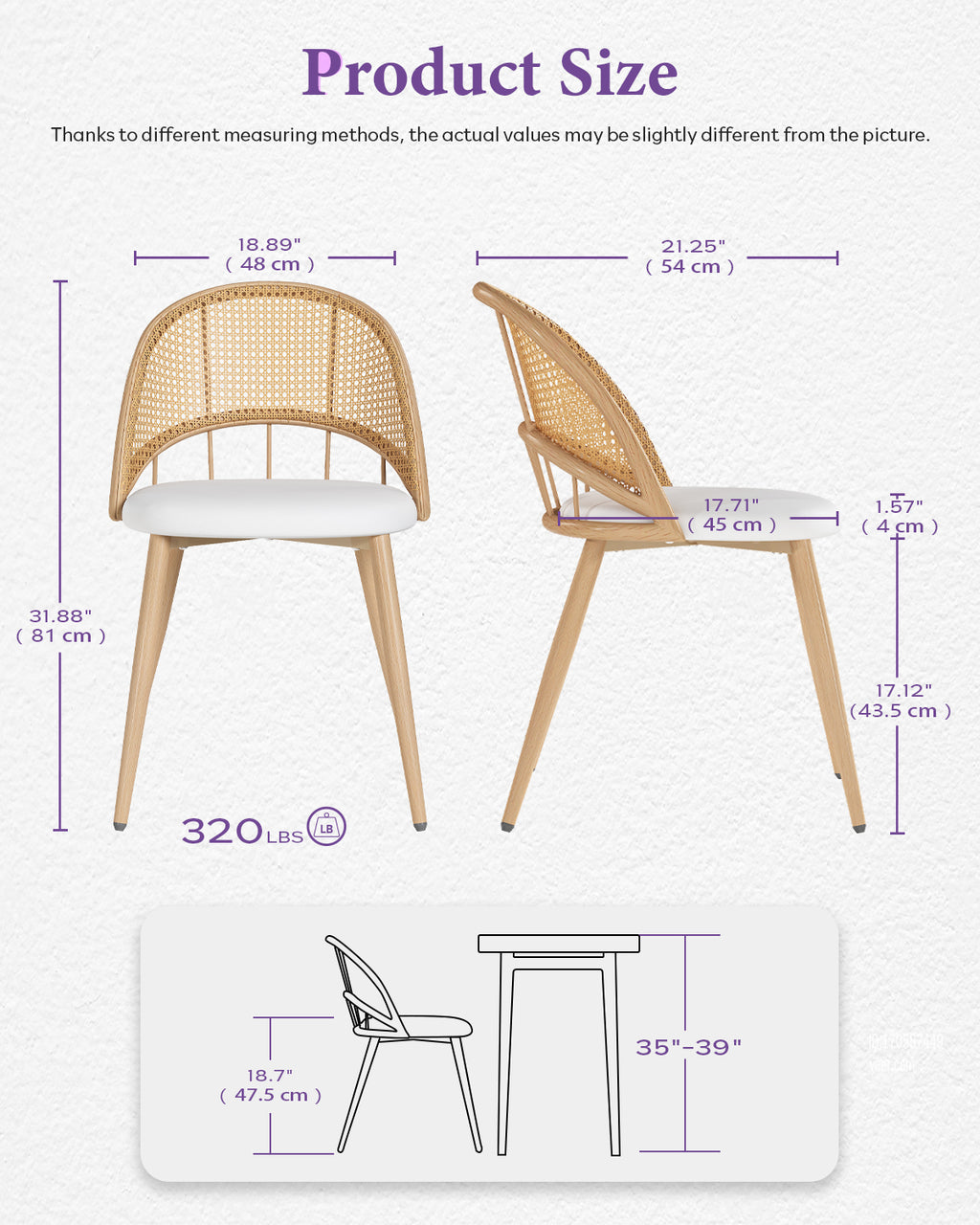 TYBOATLE Rattan Dinner Chairs Set of 2 with Faux Leather Cushion, Modern Dining Room Chairs w/Adjustable Foot Pads, Boho Kitchen Chairs Mid Century Upholstered, White