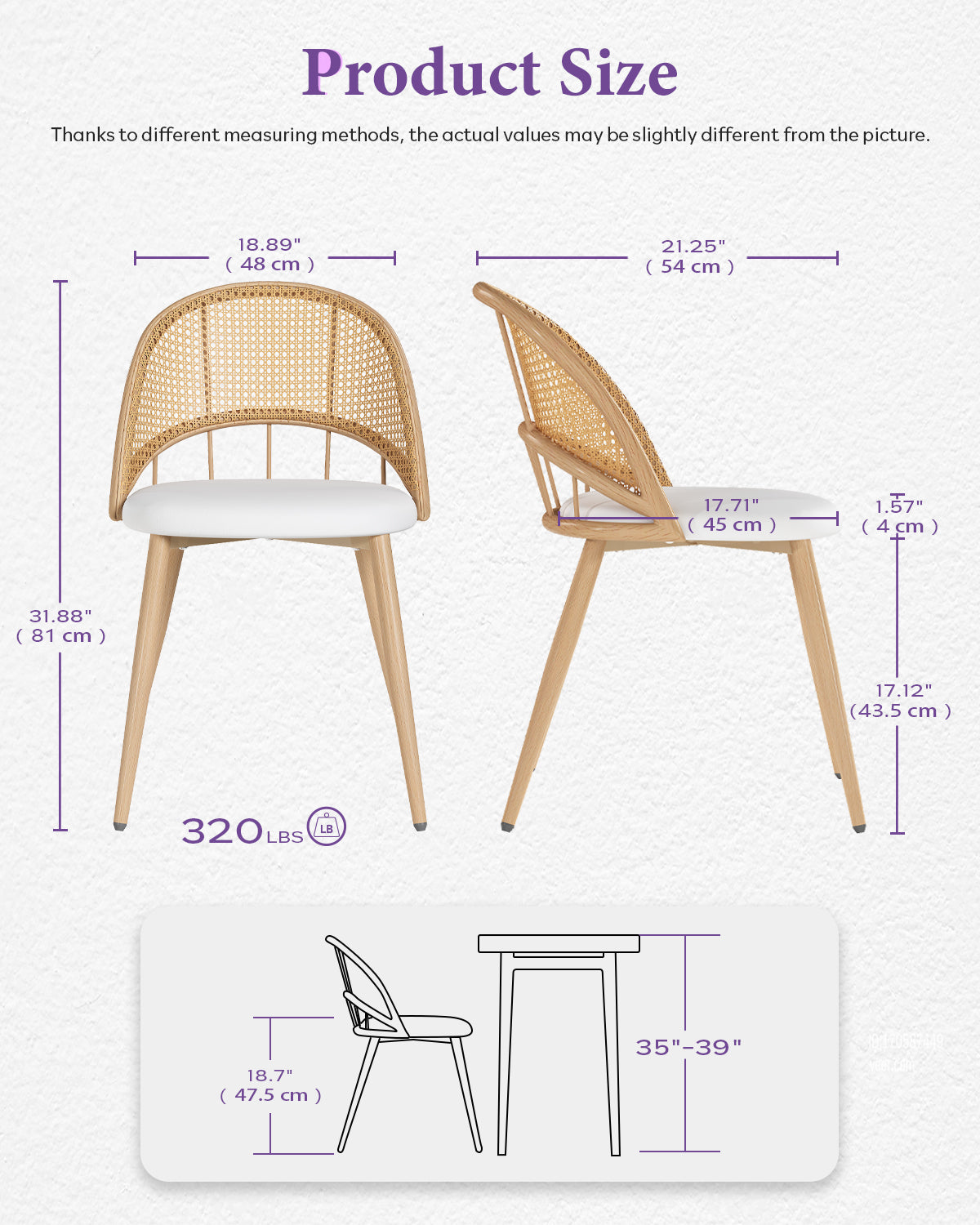TYBOATLE Rattan Dinner Chairs Set of 2 with Faux Leather Cushion, Modern Dining Room Chairs w/Adjustable Foot Pads, Boho Kitchen Chairs Mid Century Upholstered, White