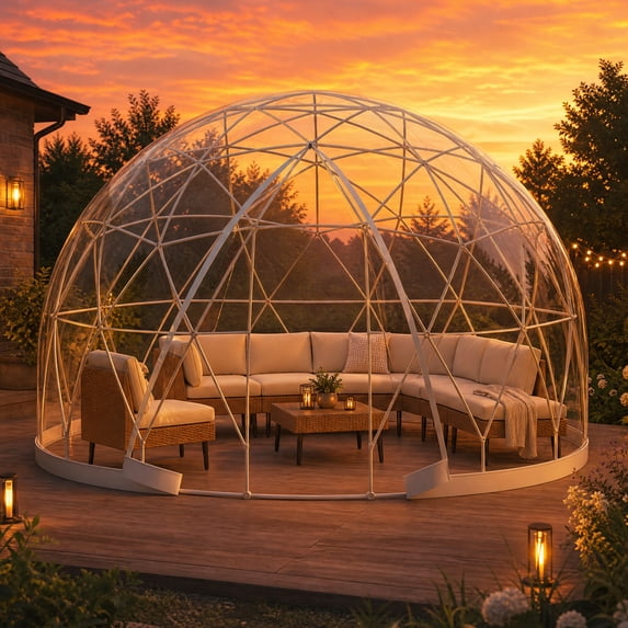 LAZZO 15x9 Ft Garden Dome Tent, Outdoor Clear Bubble Tent with 360° View, Weatherproof Geodesic Igloo Tent with Ventilation Windows for Backyard and Patio