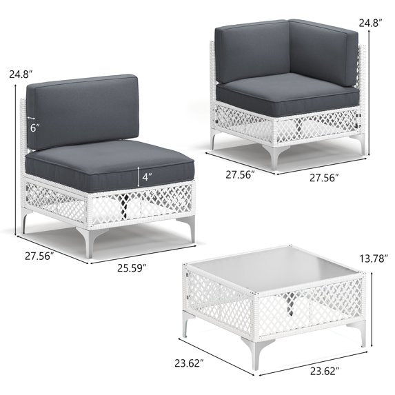 LAZZO 7-Piece Patio Furniture Set, Outdoor Wicker Conversation Set with Thick Cushions & Coffee Table for Backyard and Garden, Gray