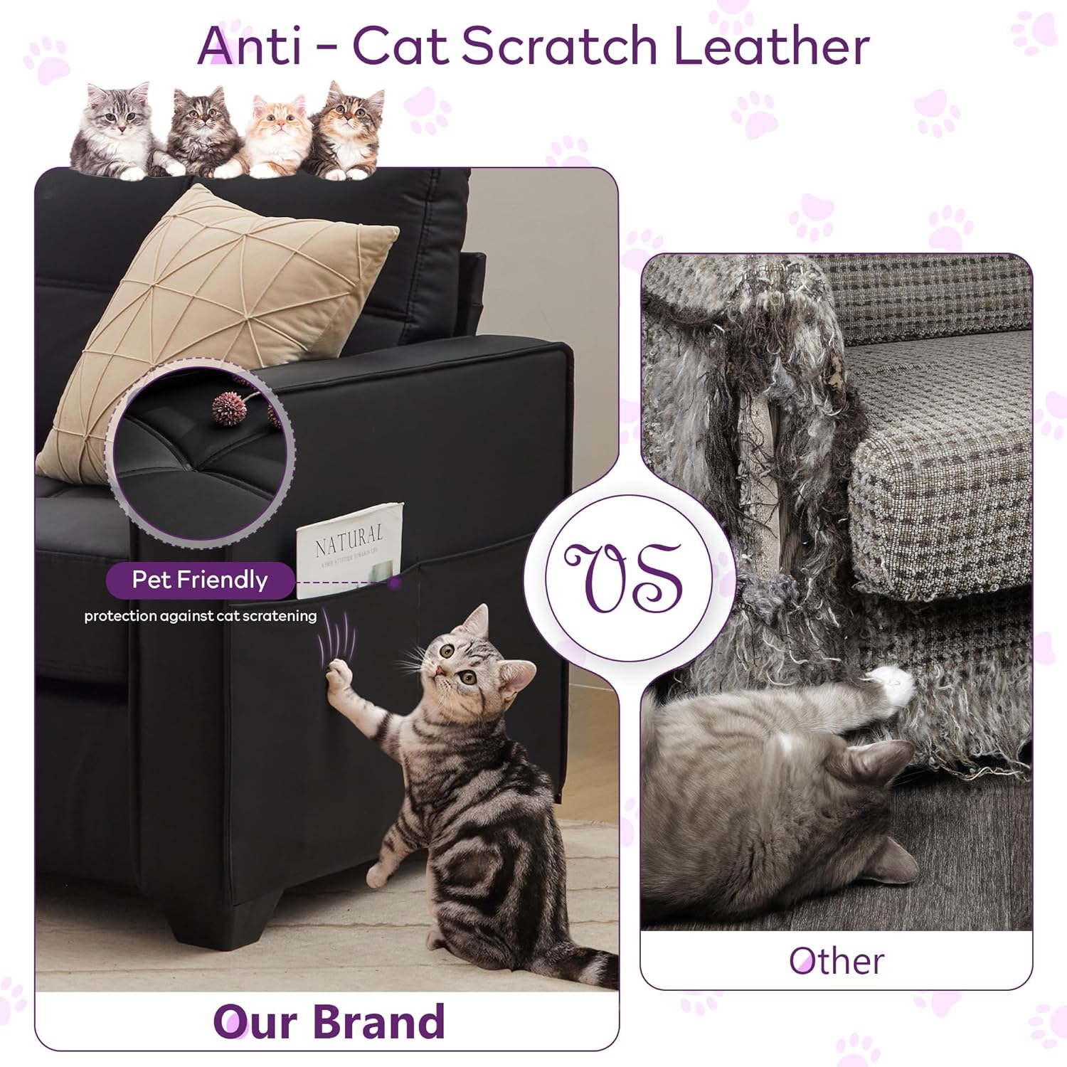 TYBOATLE Black Sofa Couch Sectional Couches for Living Room, Comfy Faux Leather Modular Convertible L Shaped Sofas with USB & Ottoman, Home Sofa Set with Chaise for RV Apartment Office (2)