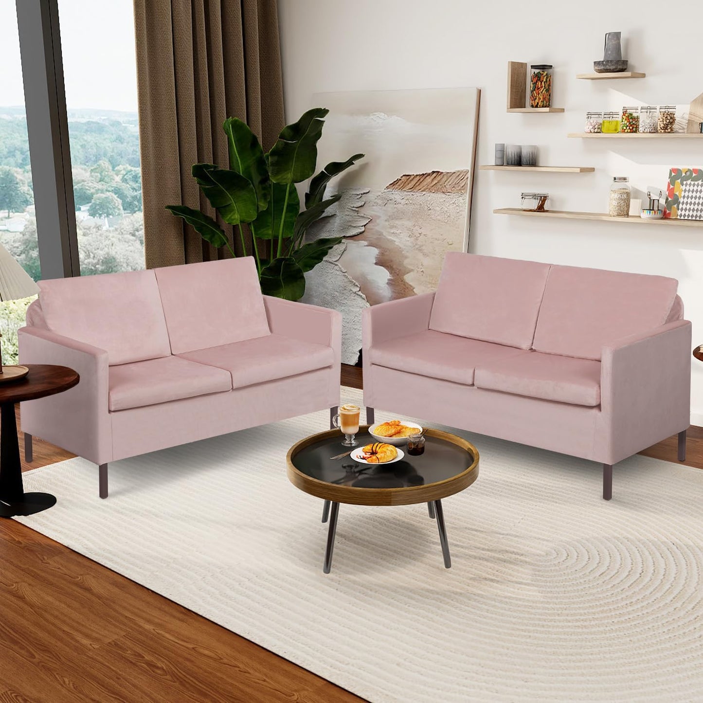 TYBOATLE Sofa Couch Mid Century Modern Small Loveseat for Living Room, 51" W Mini Little Upholstered 2-Seater Love Seats w/Iron Legs for Compact Small Space, Apartment, Bedroom, Dorm, Office (Pink)