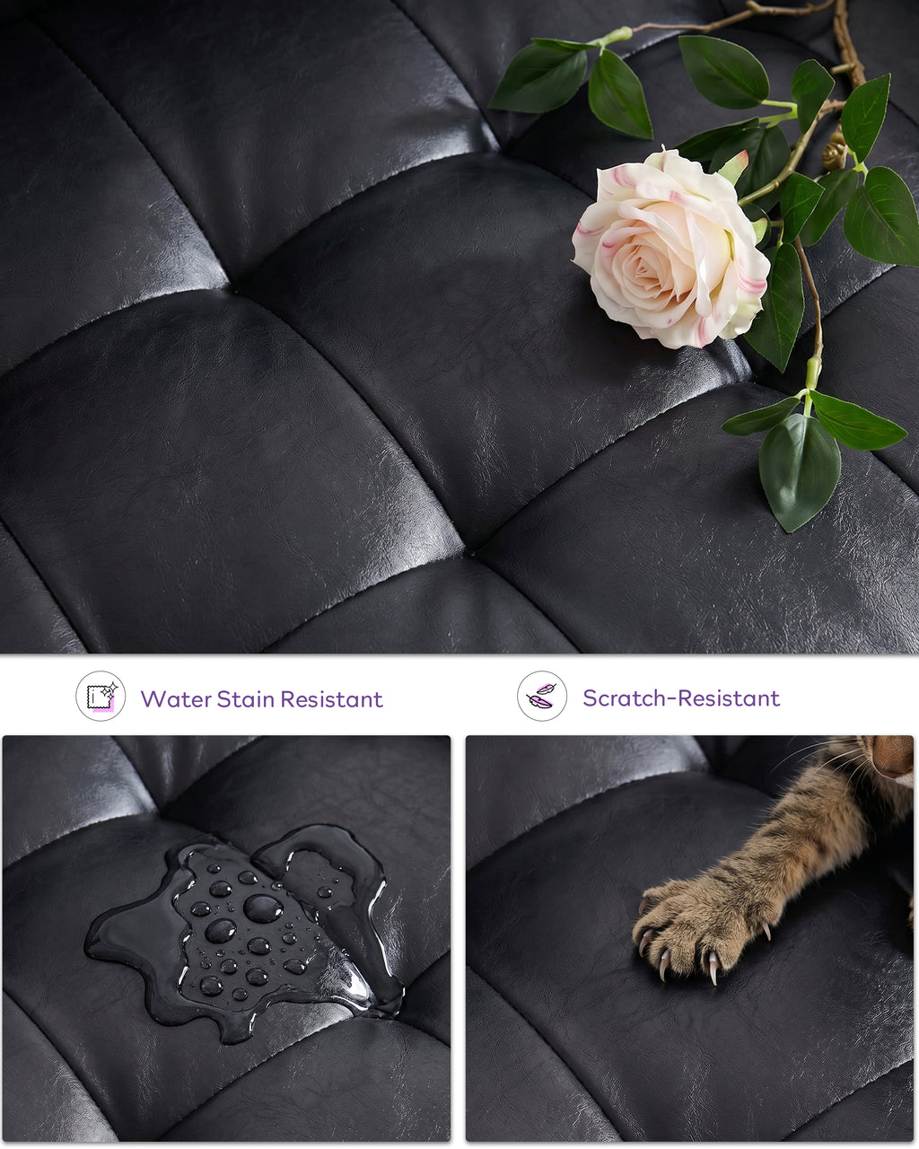TYBOATLE Black Faux Leather Accent Chairs, Tufted Comfy Armchair (Black, 1) | TYBOATLE, Tufted Seat, Wood Legs, Mid-Century Modern, Upholstered, Comfy, Reading, Living Room, Waiting Room, Bedroom, Office