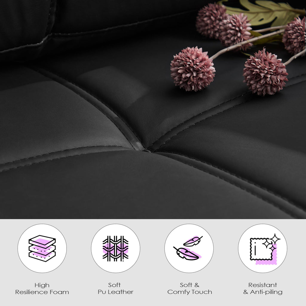 TYBOATLE Black Sofa Couch Sectional Couches for Living Room, Comfy Comfy Faux Leather Modular Convertible Sofas with Ottoman & USB, Home Sofa Set with Chaise for Apartment Small Space