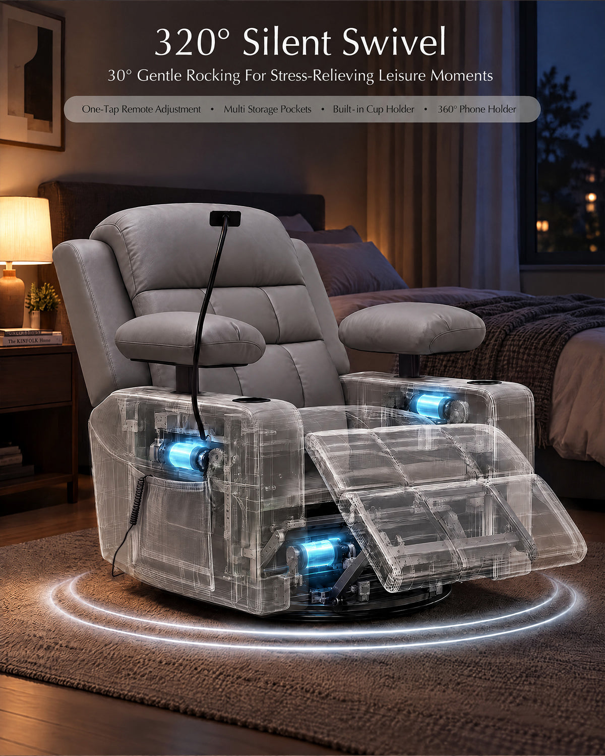 AODAILIHB  Power Swivel Rocker Recliner Chair Nursery w/ Motorized Adjustable Armrests Gentle Rocking M1 M2 Memory Remote Control Nursing Glider w/ Storage Pockets Cup Phone Holder for Breastfeeding Living Room
