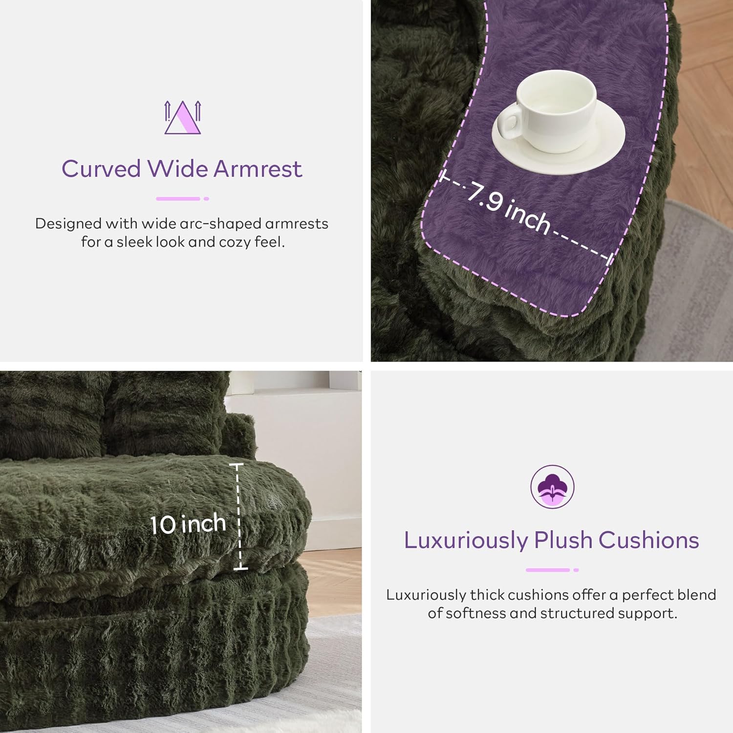 TYBOATLE 83’’ Oversized Round Boneless Couch w/Deep Seat, Round Memory Foam Couch, Comfy Fluffy Plush Bubble Sofa w/Double Cushion, Circle Bed for Livingroom, Bedroom (Green)