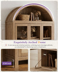 75'' Arched Cabinet, Arch Storage Cabinet w/Power Strip Kitchen, Natrual | TYBOATLE, Farmhouse Pantry Cabinet, Open Shelves, Soft-Close Doors, Anti-Tip Device, X-Frame Doors, Coffee Bar Storage