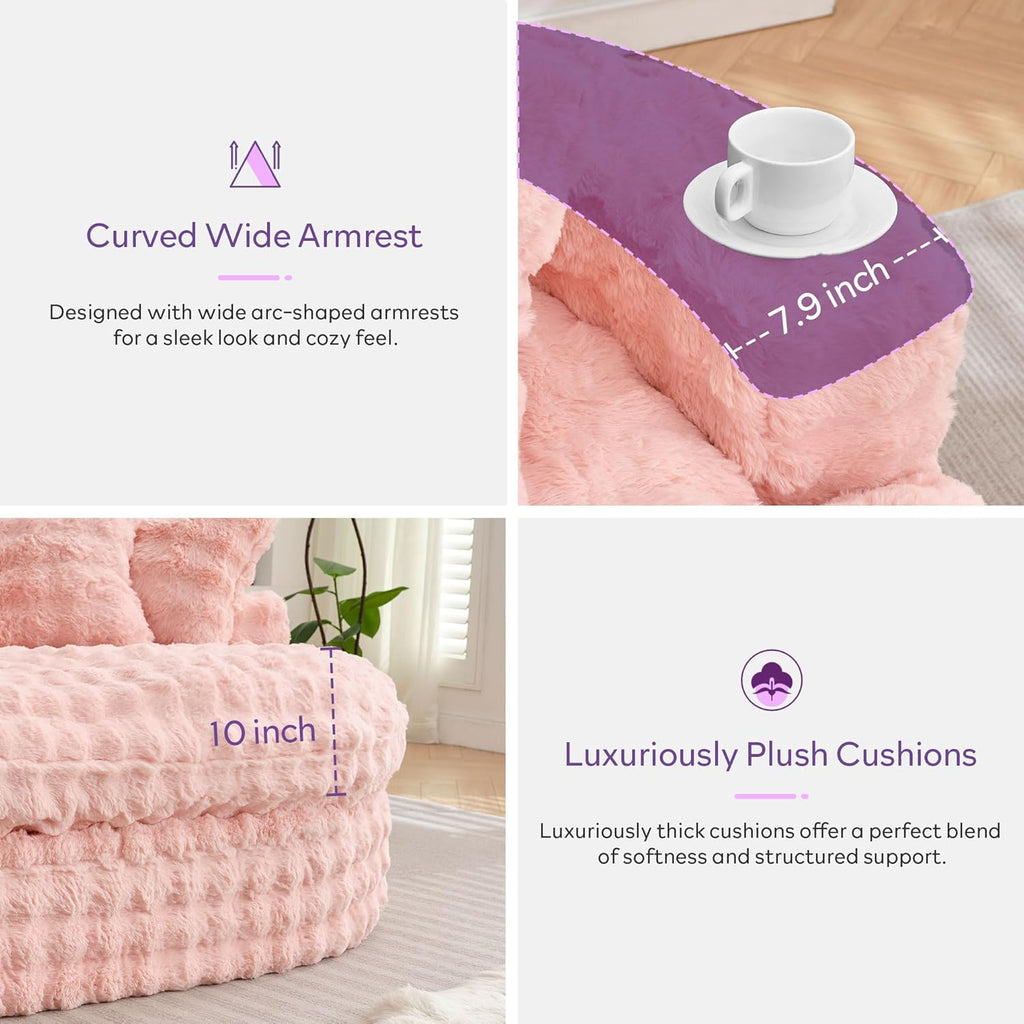 83’’ Oversized Round Sofa Bed w/Deep Seat, Round Chaise Lounge Chair Indoor w/Memory Foam, Comfy Fluffy Plush Cloud Couch w/Double Cushion, Circle Couch Bed for Livingroom, Bedroom (Pink)