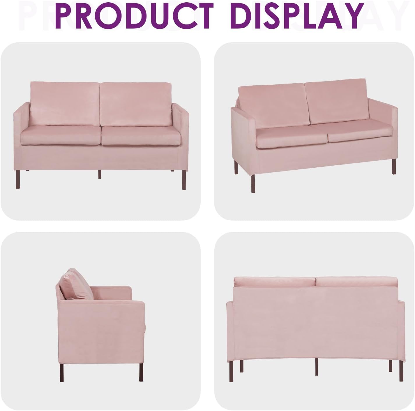 TYBOATLE Sofa Couch, Fabric Modern Small Loveseat for Living Room, 51" W Little Upholstered 2-Seater Mini Love Seats w/Iron Legs for Compact Small Space, Apartment, Bedroom, Dorm, Office (Pink)