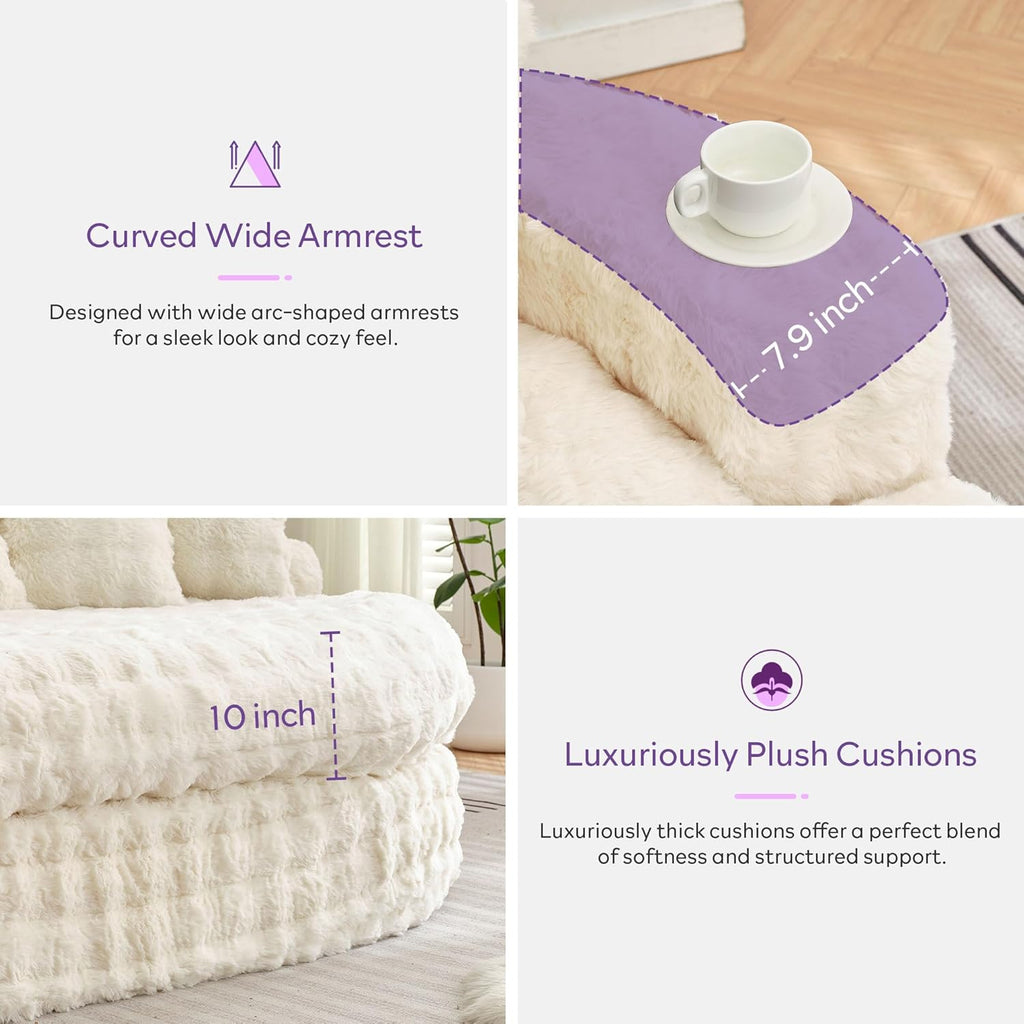 TYBOATLE 83’’ Oversized Round Boneless Couch w/Deep Seat, Round Memory Foam Couch, Comfy Fluffy Plush Bubble Sofa w/Double Cushion, Circle Bed for Livingroom, Bedroom (Beige)