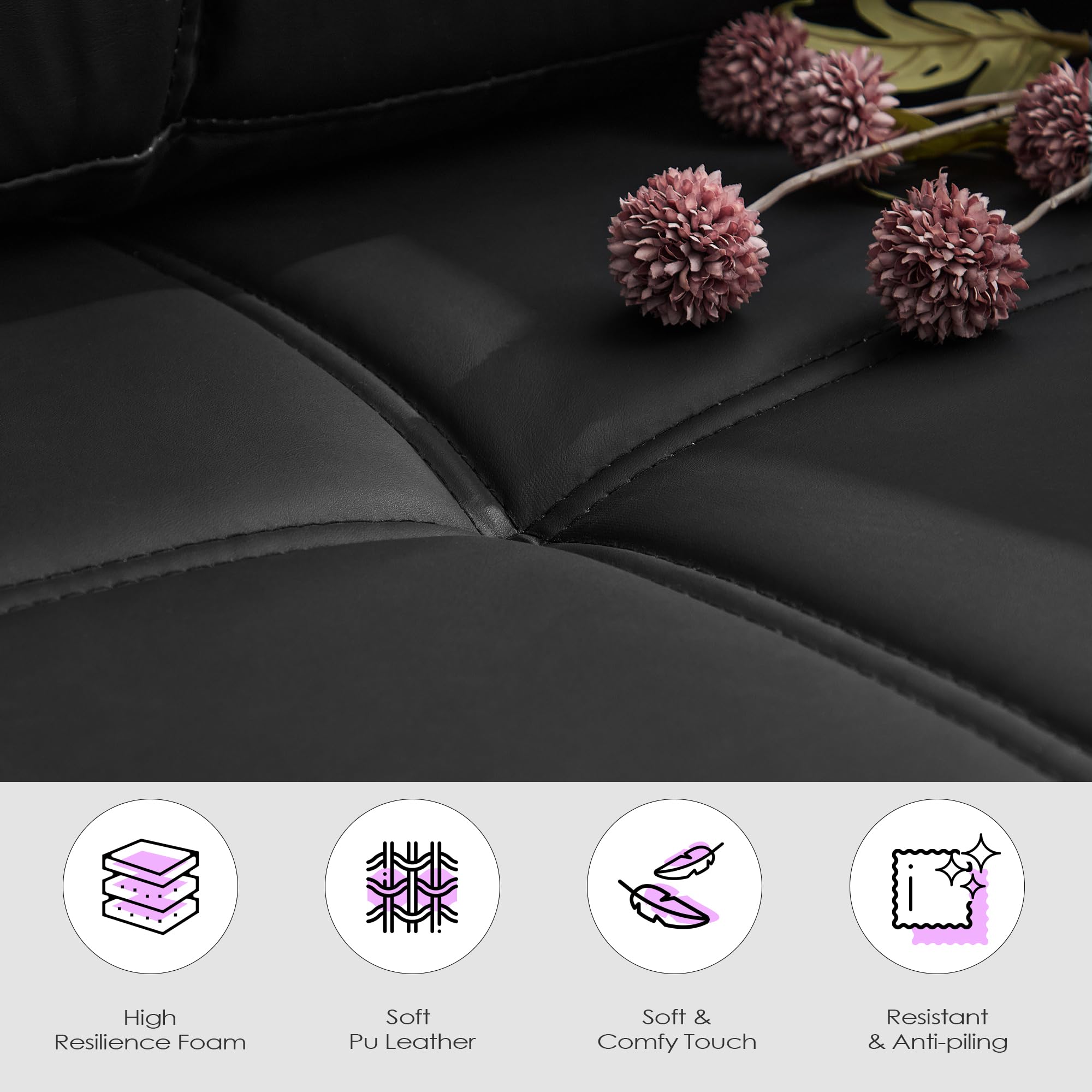 TYBOATLE Black Faux Leather Sofa Sectional Couches for Living Room, 3 Piece Living Room Set Furniture, Comfy Modular Convertible Sofas, Home Office Sofa Set