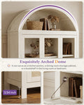 75'' White Arched Cabinet, Arch Storage Cabinet, Pantry with 3 Glass Doors | TYBOATLE, Pantry Cabinet, Farmhouse Style, Rattan Drawers, Anti-Tip Device, Kitchen, Bathroom, Dining Room, Cupboard Storage