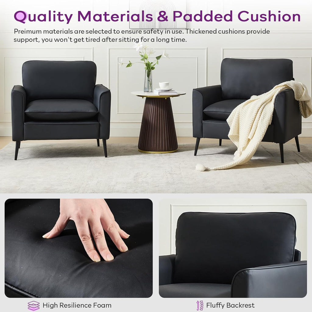 TYBOATLE Accent Chairs Set of 2, Faux Leather Chairs, Mid Century Modern Comfy Living Room Chairs, Cozy Office Reading Chair, Reception Armchairs for Bedroom, Waiting Room (Black) (2)
