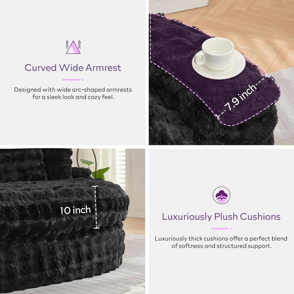 TYBOATLE 83’’ Oversized Round Boneless Couch w/Deep Seat, Round Memory Foam Couch, Comfy Fluffy Plush Bubble Sofa w/Double Cushion, Circle Bed for Livingroom, Bedroom (Black)