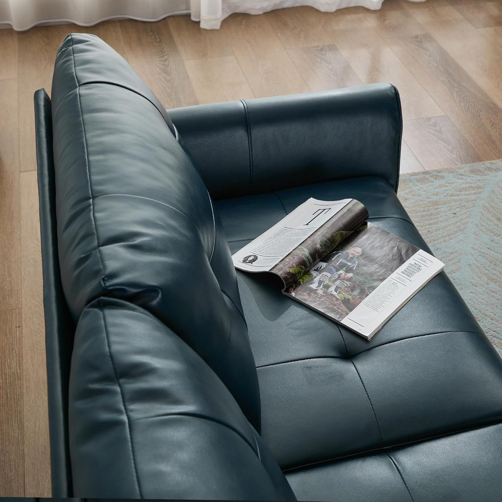 TYBOATLE Sofa Couch 61" Small Loveseat Couches for Living Room White Leather Couch Mid Century Modern Tufted Mini Sofa Comfy Office 2 Seat Settee Love Seat Small Couches for Small Spaces Bedroom (2, Blue)